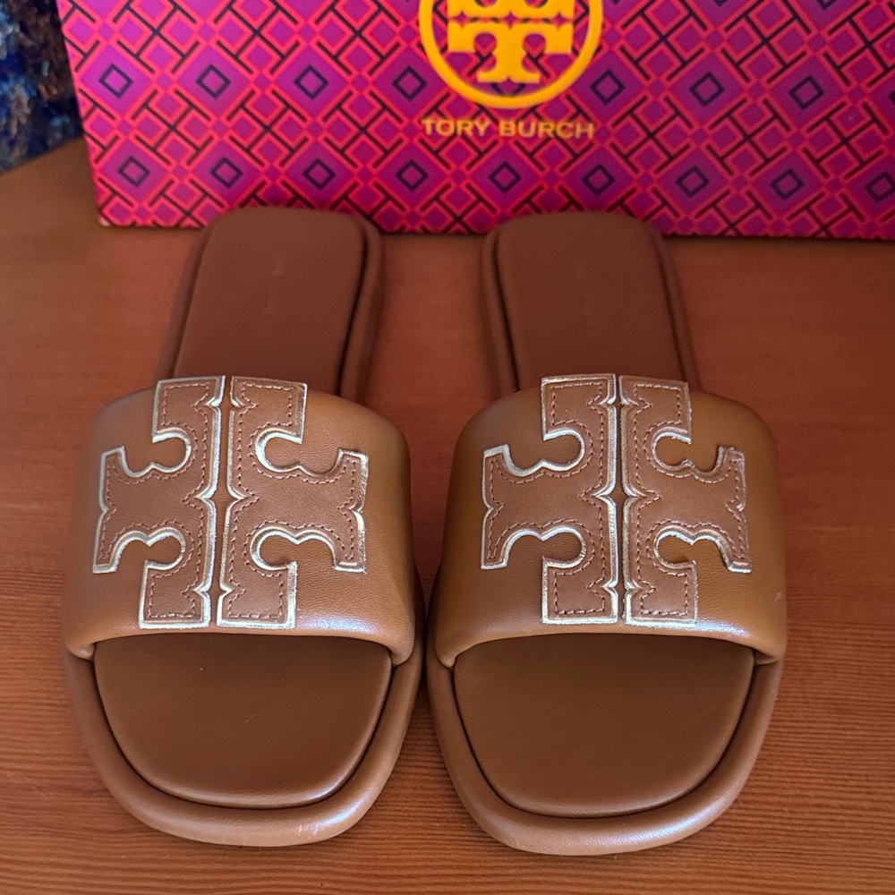 Tory Burch Double T Sport Slides-size 7C (wide).  Worn twice, EXCELLENT!